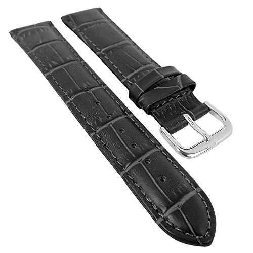 Minott Ersatzband Uhrenarmband Leder Band grau mit Ton-in-Ton Naht mit Alligatorprägung 29486, Stegbreite:14mm, Schließe:Silbern von Minott