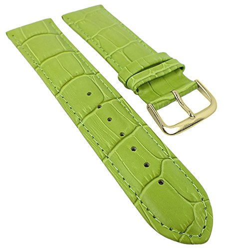 Minott Ersatzband Uhrenarmband Leder Band grün mit Ton-in-Ton Naht mit Alligatorprägung 29481, Stegbreite:12mm, Schließe:Gelbgolden von Minott