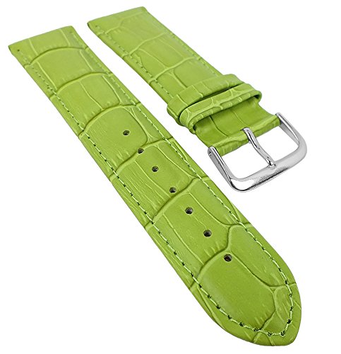 Minott Ersatzband Uhrenarmband Leder Band grün mit Ton-in-Ton Naht mit Alligatorprägung 29481, Stegbreite:20mm, Schließe:Silbern von Minott