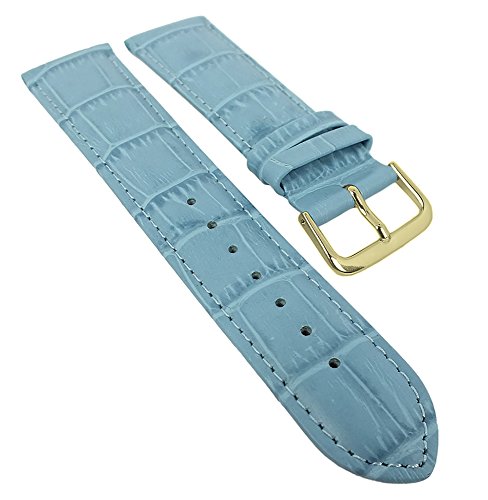 Minott Ersatzband Uhrenarmband Leder Band hellblau mit Ton-in-Ton Naht mit Alligatorprägung 29490, Stegbreite:12mm, Schließe:Gelbgolden von Minott