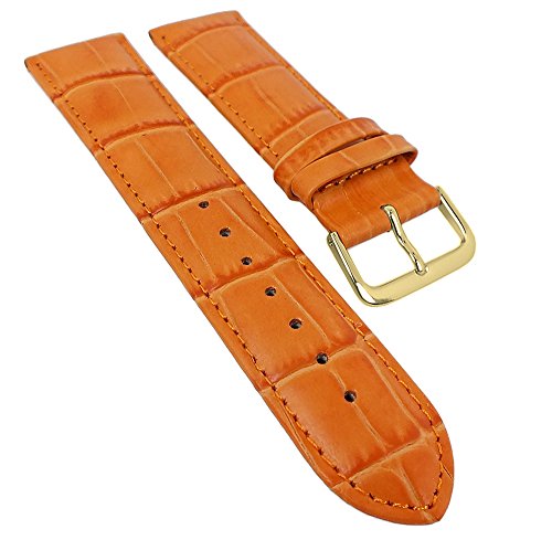 Minott Ersatzband Uhrenarmband Leder Band orange mit Ton-in-Ton Naht mit Alligatorprägung 29492, Stegbreite:12mm, Schließe:Gelbgolden von Minott