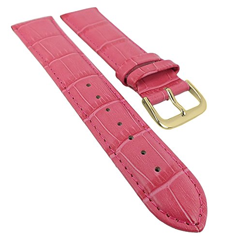 Minott Ersatzband Uhrenarmband Leder Band pink mit Ton-in-Ton Naht mit Alligatorprägung 29483, Stegbreite:18mm, Schließe:Gelbgolden von Minott