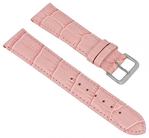 Minott Ersatzband Uhrenarmband Leder Band rosa mit Ton-in-Ton Naht mit Alligatorprägung 28373, Stegbreite:18mm, Schließe:Silbern von Minott