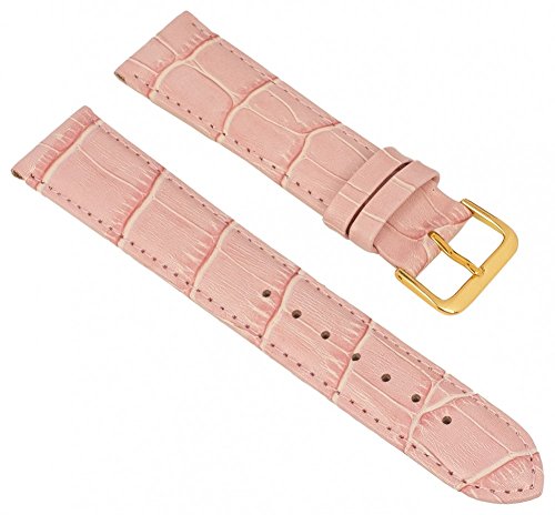 Minott Ersatzband Uhrenarmband Leder Band rosa mit Ton-in-Ton Naht mit Alligatorprägung 28373, Stegbreite:20mm, Schließe:Gelbgolden von Minott