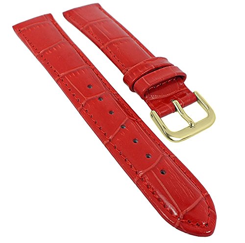 Minott Ersatzband Uhrenarmband Leder Band rot mit Ton-in-Ton Naht mit Alligatorprägung 29494, Stegbreite:16mm, Schließe:Gelbgolden von Minott