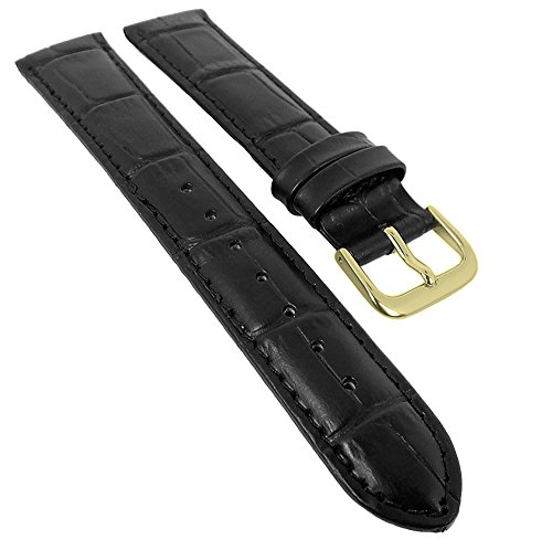 Minott Ersatzband Uhrenarmband Leder Band schwarz mit Ton-in-Ton Naht mit Alligatorprägung 29489, Stegbreite:12mm, Schließe:Gelbgolden von Minott