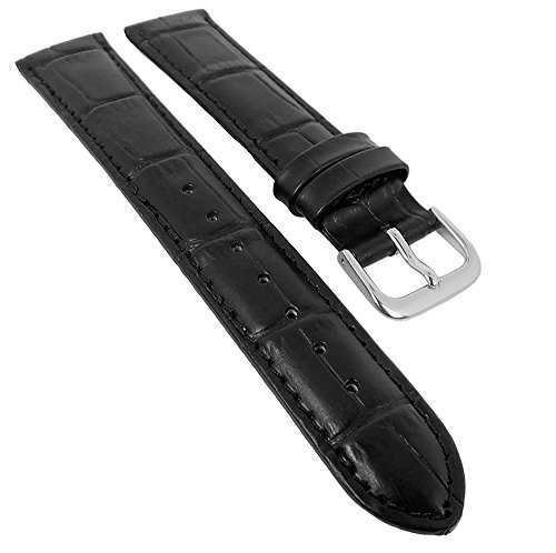 Minott Ersatzband Uhrenarmband Leder Band schwarz mit Ton-in-Ton Naht mit Alligatorprägung 29489, Stegbreite:14mm, Schließe:Silbern von Minott