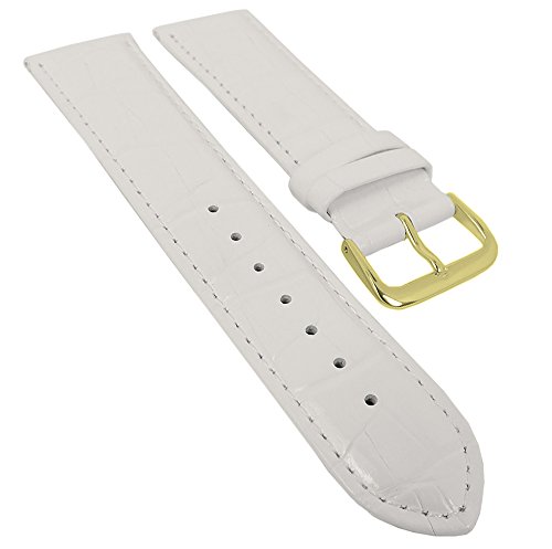 Minott Ersatzband Uhrenarmband Leder Band weiß mit Ton-in-Ton Naht mit Alligatorprägung 29491, Stegbreite:12mm, Schließe:Gelbgolden von Minott