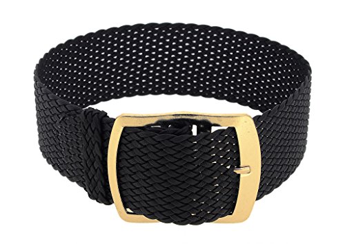 Minott Ersatzband Uhrenarmband Perlonband Durchzugsband Textilband 28691, Farbe:schwarz, Stegbreite:14mm, Schließe:Gelbgolden von Minott