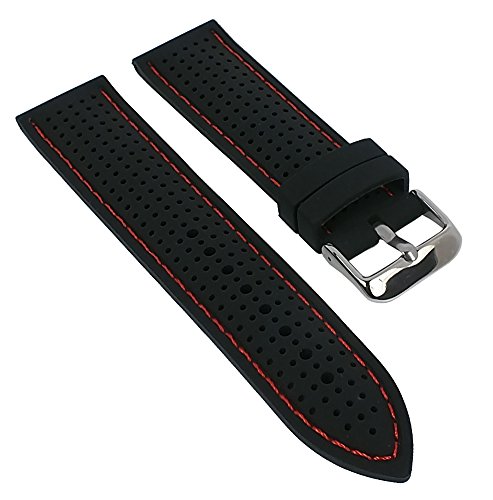 Minott Uhrenarmband Silikon Band 20mm schwarz mit farbigen Kontrastnaht 29696, Farbe:schwarz/rot von Minott