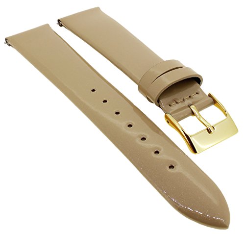 Minott Ersatzband glänzend aus Leder in beige mit Easy Click Federstegen > 33119, Stegbreite:18mm, Schließe:Gelbgolden von Minott