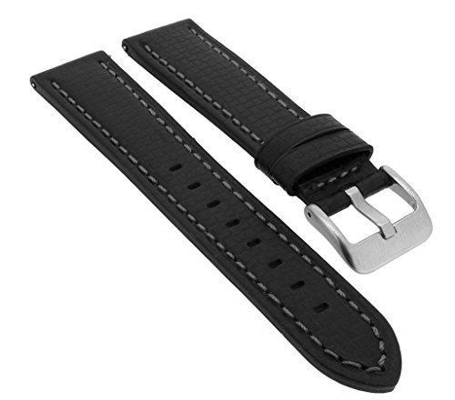 Minott Ersatzband in Carbonlook aus Leder in schwarz mit Grauer Naht Easy Click > 33073, Stegbreite:18mm, Schließe:Silbern von Minott