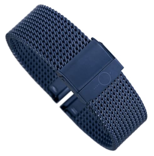 Minott Milanaise | Uhrenarmband Edelstahl Band blau mit verstellbarem Verschluss 30685, Anstoß:14 mm von Minott