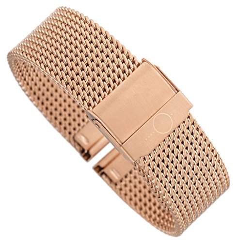 Minott Milanaise | Uhrenarmband Edelstahl Band rosegoldfarben mit verstellbarem Verschluss 30678, Anstoß:18 mm von Minott