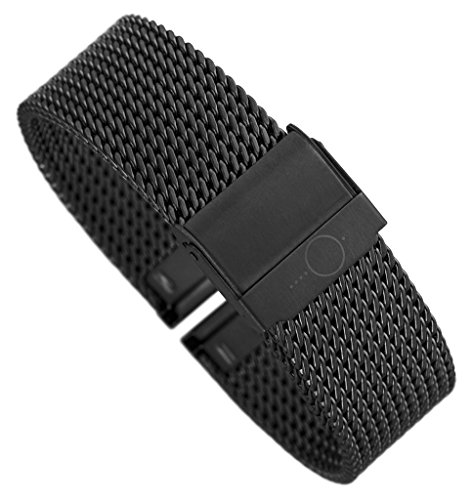 Minott Milanaise | Uhrenarmband Edelstahl schwarz mit verstellbarem Verschluss, Stegbreite:18mm von Minott