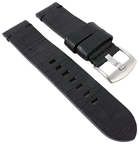 Minott Retro Look | Uhrenarmband Leder Band schwarz mit versiegelte Kante genarbt 30021, Stegbreite:24mm von Minott