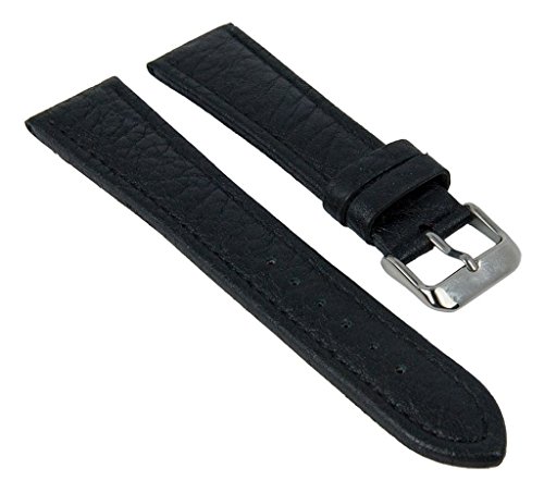 Ersatzband Uhrenarmband XL | aus Büffelkalbsleder/grob genarbt | schwarz mit Naht | 17784, Stegbreite:18mm, Schließe:Silbern von Eulit