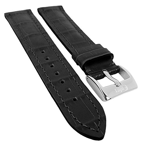 Minott | Uhrenarmband Kalbsleder mit Kroko Print und schwarzer Schnittkante, seidenglänzend 29980, Farbe:schwarz, Stegbreite:20mm von Minott