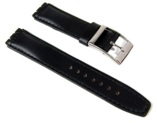 Minott Uhrenarmband Leder Band 17mm für Swatch Uhren schwarz von Minott