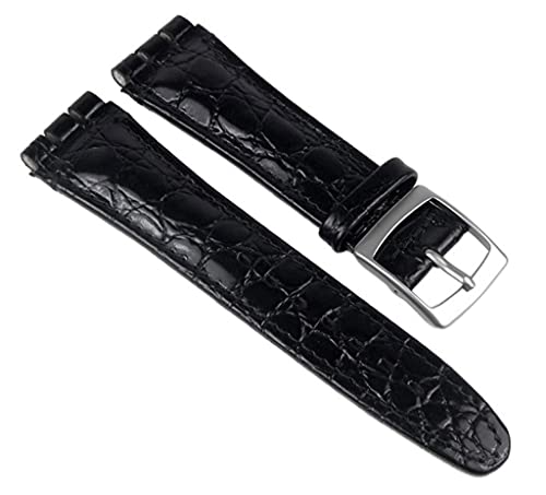 Minott Uhrenarmband Leder Band schwarz passend zu Swatch Uhren 19mm von Minott