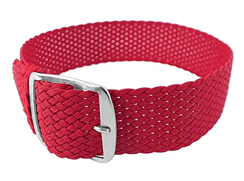 Minott Uhrenarmband Perlonband 18mm | Durchzugsband in blau, rot, grau oder braun 30117, Farbe:rot von Minott