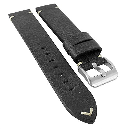 Minott | Uhrenarmband Rindsleder mit Design Naht und Used-Optik, handversiegelte Schnittkante 29981, Farbe:schwarz, Stegbreite:18mm von Minott
