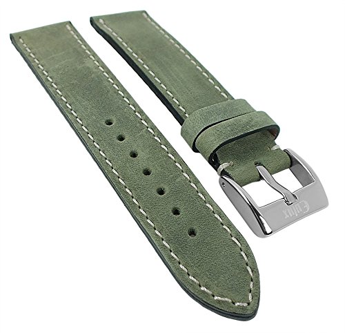 Minott | Uhrenarmband Vollrind-Nubuklederleder mit dunkler Schnittkante, geölt 29977, Farbe:grün, Stegbreite:20mm von Minott