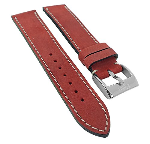 Minott | Uhrenarmband Vollrind-Nubuklederleder mit dunkler Schnittkante, geölt 29977, Farbe:rot, Stegbreite:18mm von Minott