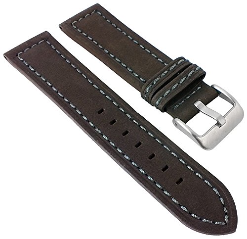 Minott Vintage Look | Uhrenarmband Leder Band grau mit Ton-in-Ton Naht glatt 30017, Stegbreite:22mm von Minott