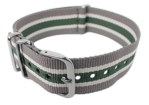 Outdoorband Uhrenarmband Durchzugsband Perlon Band mit Metallschlaufen 22mm Mehrfarbig - 29053, Farbe:graugrün von Minott