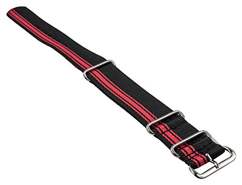 Minott Outdor Uhrenarmband Textil Band Durchzugsband schwarz/Rot mit Edelstahlschlaufen, Stegbreite:18mm von Minott