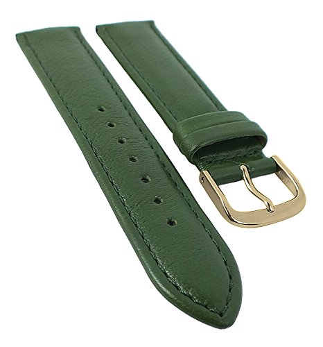 Taurus Ersatzband Uhrenarmband 12mm und 14mm | weiches Kalbsleder grün, mit Naht 30159, Stegbreite:12mm, Schließe:Gelbgolden von Minott