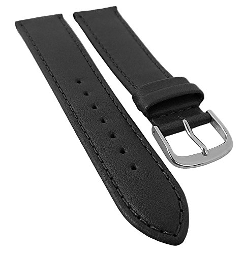 Taurus Ersatzband Uhrenarmband | weiches Kalbsleder schwarz, mit Naht 30167, Stegbreite:16mm, Schließe:Silbern von Minott