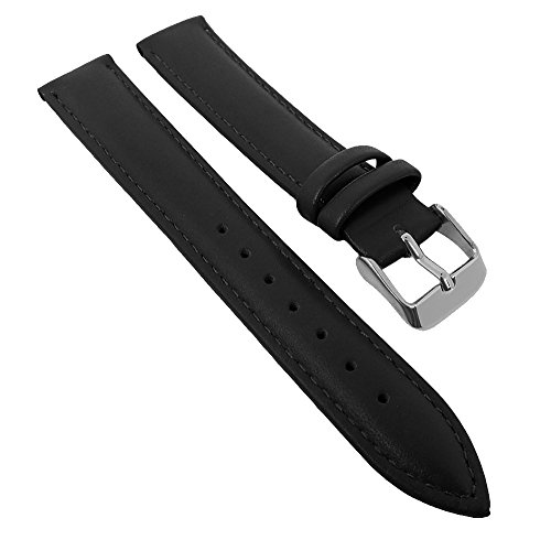 Minott Uhrenarmband weiches Lederband gepolstert mit Naht 28710, Farbe:schwarz, Stegbreite:14mm, Schließe:Silbern, Länge:XL-Extralang von Minott