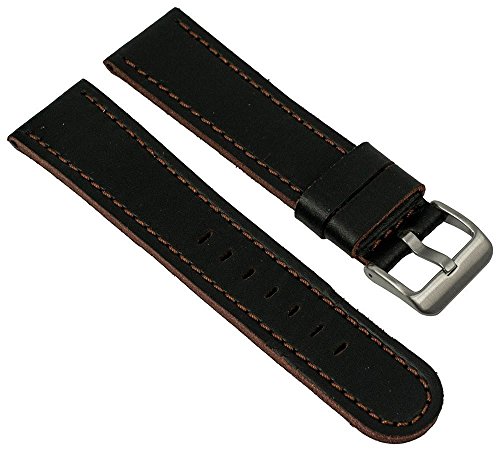 Minott Uhrenarmband Sattellleder | Robustes Ersatzband in 26mm, schwarz mit Kontrastnaht, offene Schnittkante, Farbe:schwarz/braun von Minott