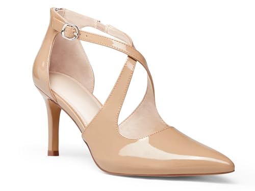 Minshluu D'Orsay Damen-Pumps, hohe Absätze, spitzer Zehenbereich, gekreuzte Riemen, Reißverschluss, Stilettos, Partykleid, Schuhe, Khaki, 42 EU von Minshluu