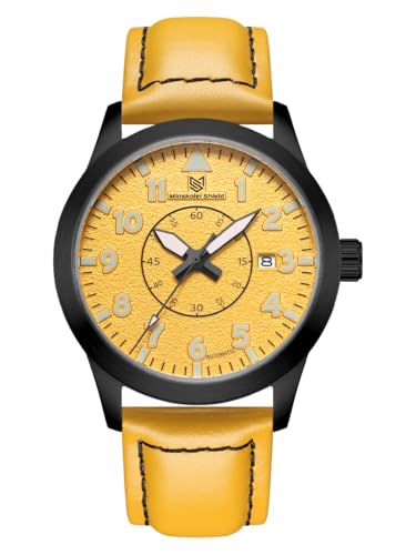Minskolei Shield Automatikuhren für Herren 42MM Gelbes Leder Und Digitales Zifferblattdesign Mit Superleuchtendem Edelstahl 100M Wasserdicht (Schwarz Gelb) von Minskolei Shield