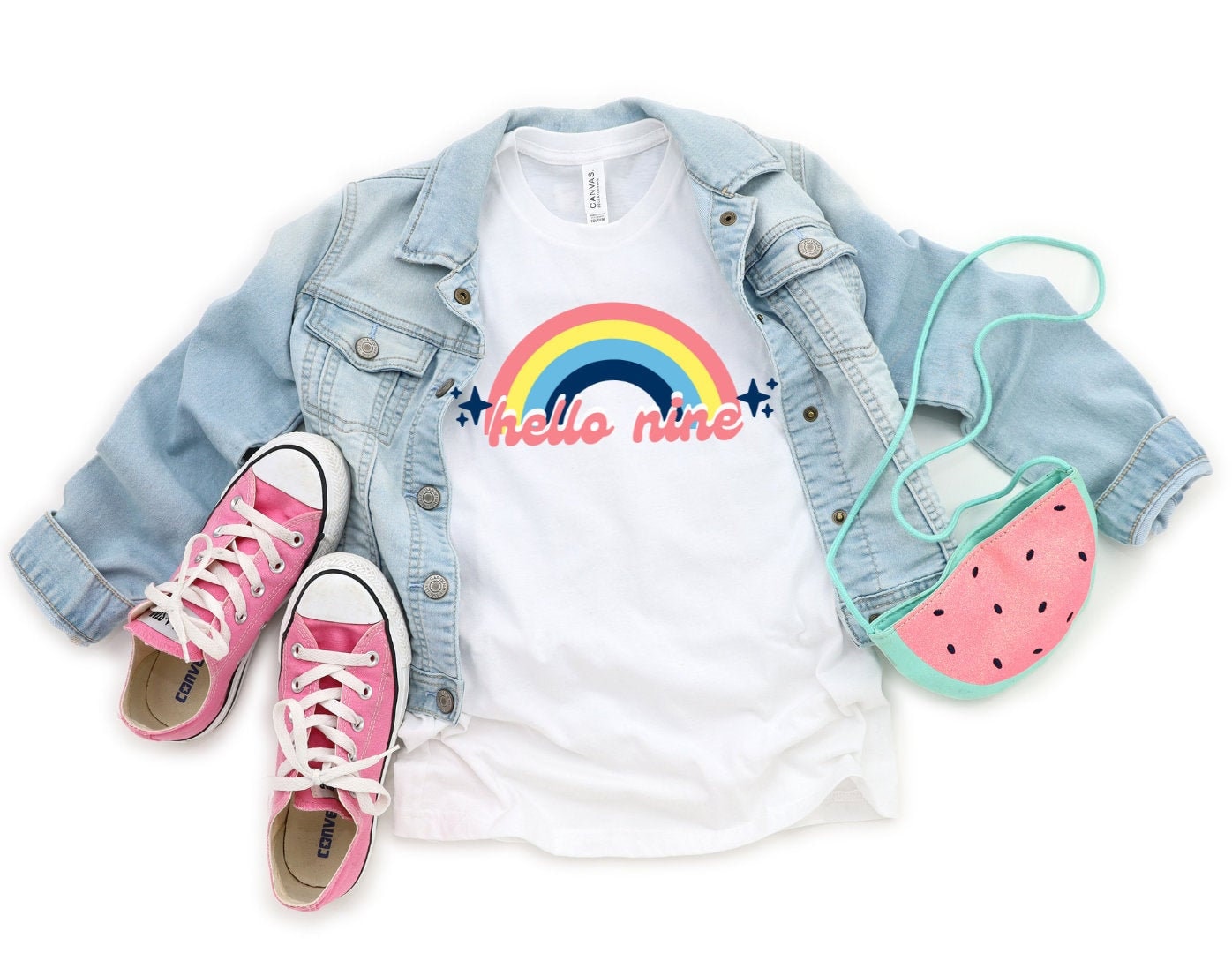 Hello 9 Shirt, Retro Regenbogen Geburtstagsshirt, 9. Geburtstagsshirt Mädchen, Neunjähriges Geburtstagsgeschenk, Neun Geburtstagsgeschenk von MintTeeApparel