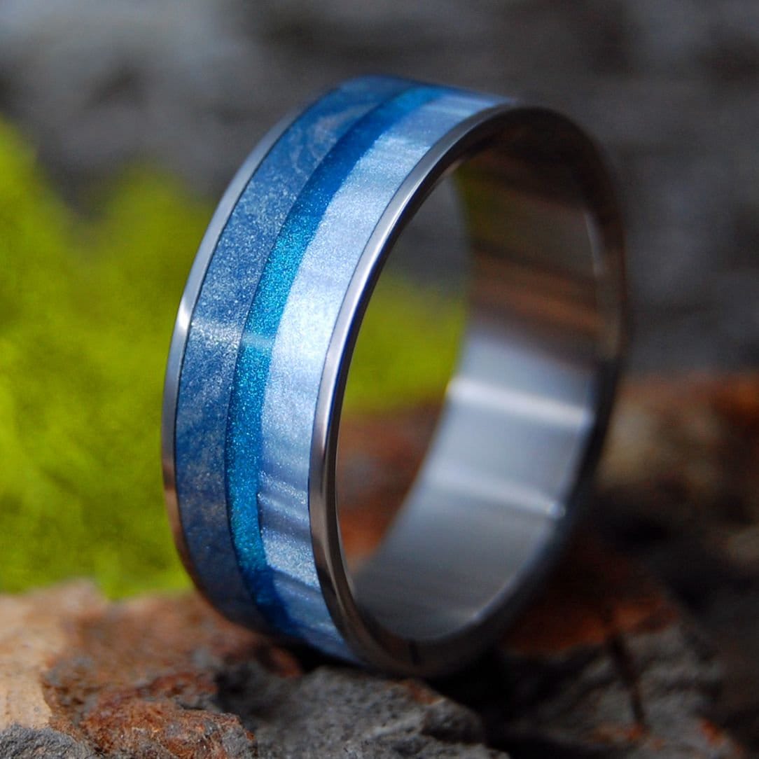 Eisbrecher | Blau Silber Mokume Gane & Resin Titan Ehering von MinterandRichterDes