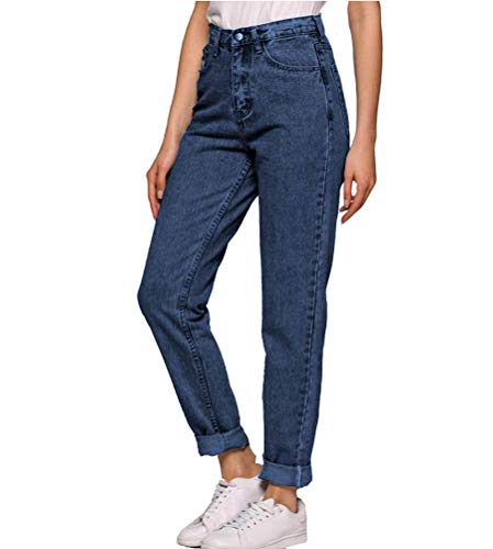 Dunkelblau High Waist Lang Hose Lockere Karotten Boyfriend Mom Jeans Vintage 90er Jahre Damen Mode Dunkelblau M von Mintom