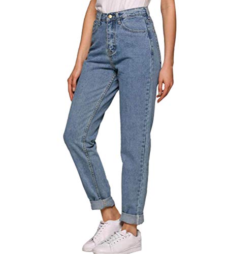 Mintom Hellblau Damen Jeans Boyfriend High Waist Jeanshose Locker Lang Boyfriend Jeans Blau Hose Jeans Straight Lässig Weich Hellblau L von Mintom