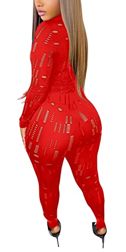 Damen Sexy Zweiteilige Bodycon Hosen Outfits Hollow Out Crop Top Hohe Taille Leggings Club Trainingsanzüge, Red Pants Sets, S von Mintsnow