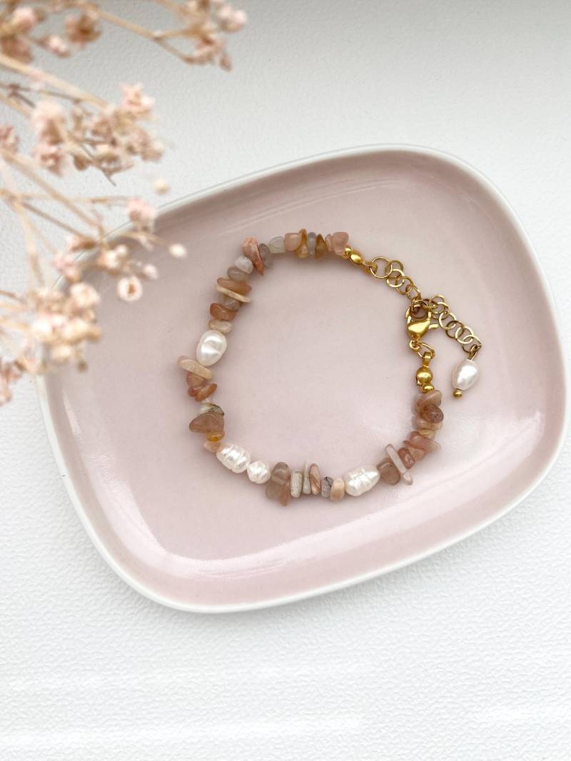 Perlenarmband Aus Natursteinperlen Und Süßwasserperlen/Armband Gold Oder Silber Verschluss von MintymiStudio