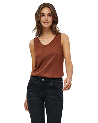 Minus Carli V-Ausschnitt Ärmellos Metallisch Stricken Top | Damen Top In Beige | Frühling Damen Oberteile | Größe L von Minus