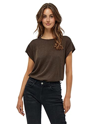 Minus Carlina Runden Hals Cap Ärmel Metallisch Stricken T-Shirt | Tshirt Damen In Braun | Frühling Bluse Damen | Größe Xl von Minus