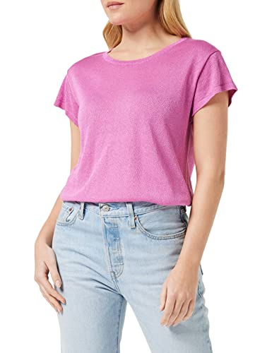 Minus Carlina Runden Halsausschnitt Ärmel Metallisch Stricken T-Shirt | Tshirt Damen In Pink | Herbst Bluse Damen | Größe L von Minus