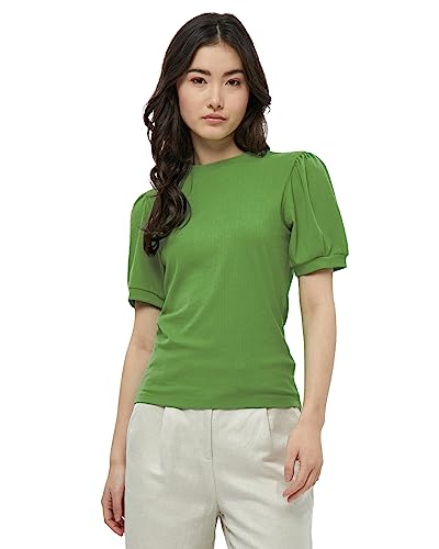 Minus Damen Johanna, kurzärmelig Kurzärmliges T-Shirt mit Rundhalsausschnitt und Puffärmeln, 3034 Light Moss Green, S von Minus