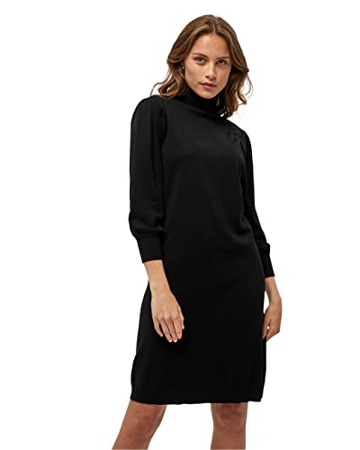 Minus Mersin Hoch Halsausschnitt 3/4 Ärmel Kurz Stricken Kleid | Kleid Damen In Schwarz | Herbst Kleid Damen Elegant | Größe S von Minus