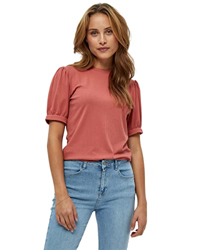 Minus Johanna Runden Hals Kurze Puffärmel T-Shirt | Tshirt Damen In Rot | Frühling Bluse Damen | Größe M von Minus