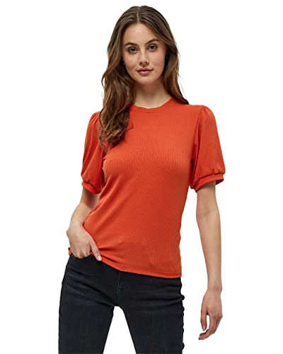 Minus Johanna Runden Hals Kurze Puffärmel T-Shirt | Tshirt Damen In Rot | Frühling Bluse Damen | Größe S von Minus